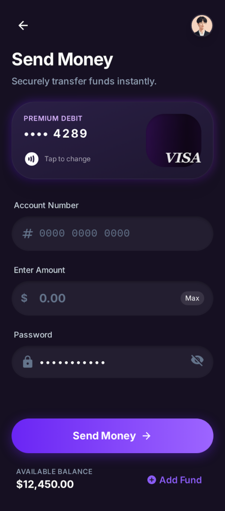 Send money screen