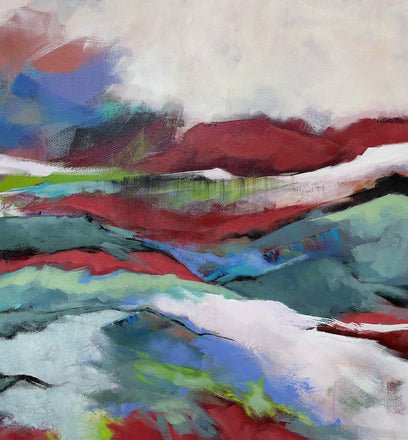 Soft red and green abstract landscape painting