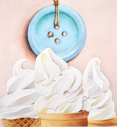 Surreal watercolor painting of towering ice cream cones